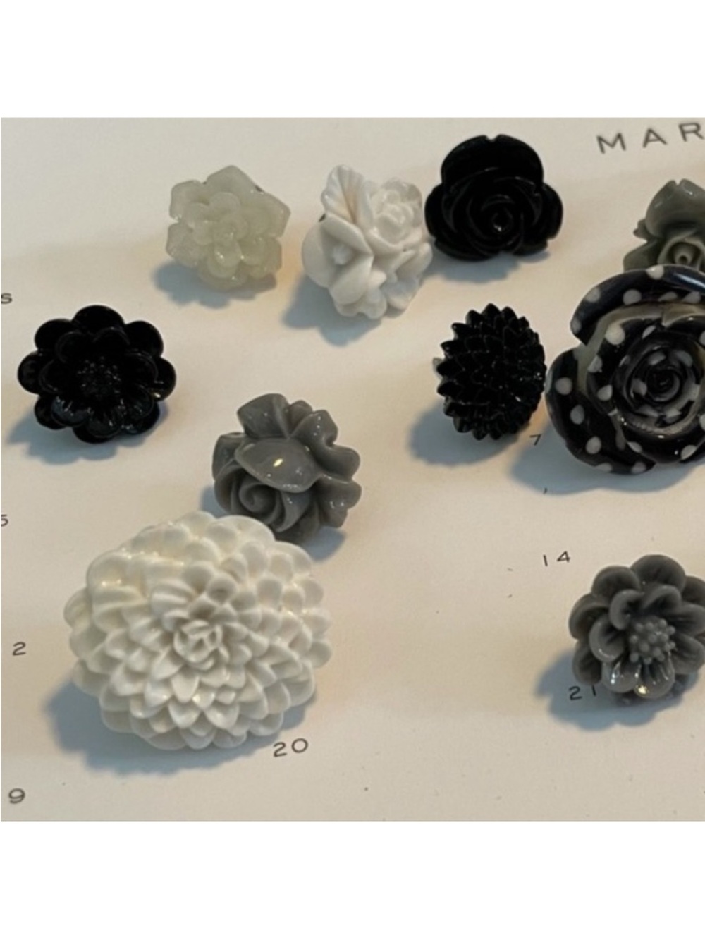 CLOSET CLEAN OUT! Handmade Floral Push Pin Set Black White Gray Office Decor